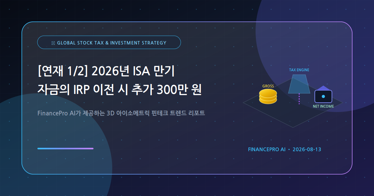 [연재 1/2] 2026년 ISA 만기 자금의 IRP 이전 시 추가 300만 원 세액공제 실익 검증